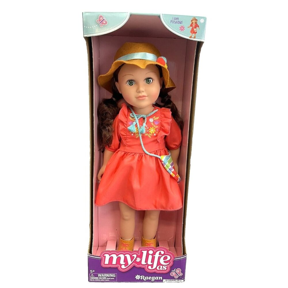MyLifeAs Raegan Poseable 18 inch Doll, Brunette Hair, Green Eyes New